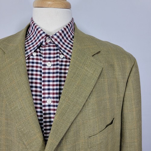 VTG Alan Flusser Men's Sport Coat Blazer Three Button Olive Linen Silk Wool 48L - Picture 6 of 16