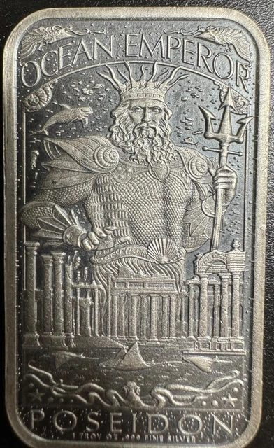 Ebay Live 25.19 Mason Mint Lost City Atlantis & Poseidon 1 oz Antique Silver Bar