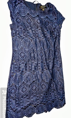 Neu mit Etikett Laundry Shelli Segal - Medium 8 royalblau Spitze Überzug gefüttert Kleid M #20 - Bild 4 von 11