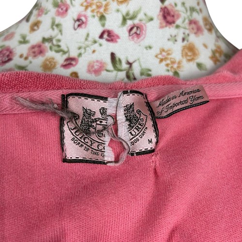 Juicy Couture 2000s Pink Terry Cloth Hoodie size Medium Made in USA Terrycloth - Picture 8 of 12