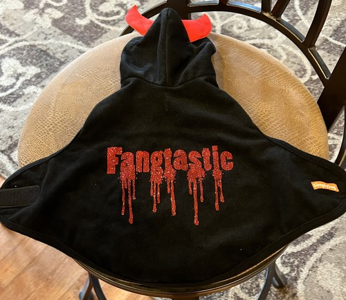 DISFRAZ ROJO BRILLANTE ""FANGTASTIC"" NEGRO DIABLO HALLOWEEN PERRO MASCOTA o GATO GRANDE TALLA S - Imagen 4 de 9