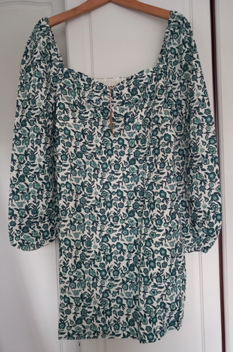 BNWT Ladies BODEN 14 Linen Mini Shift Dress Long Bottle Green Bloom Long Sleeve - Picture 4 of 11