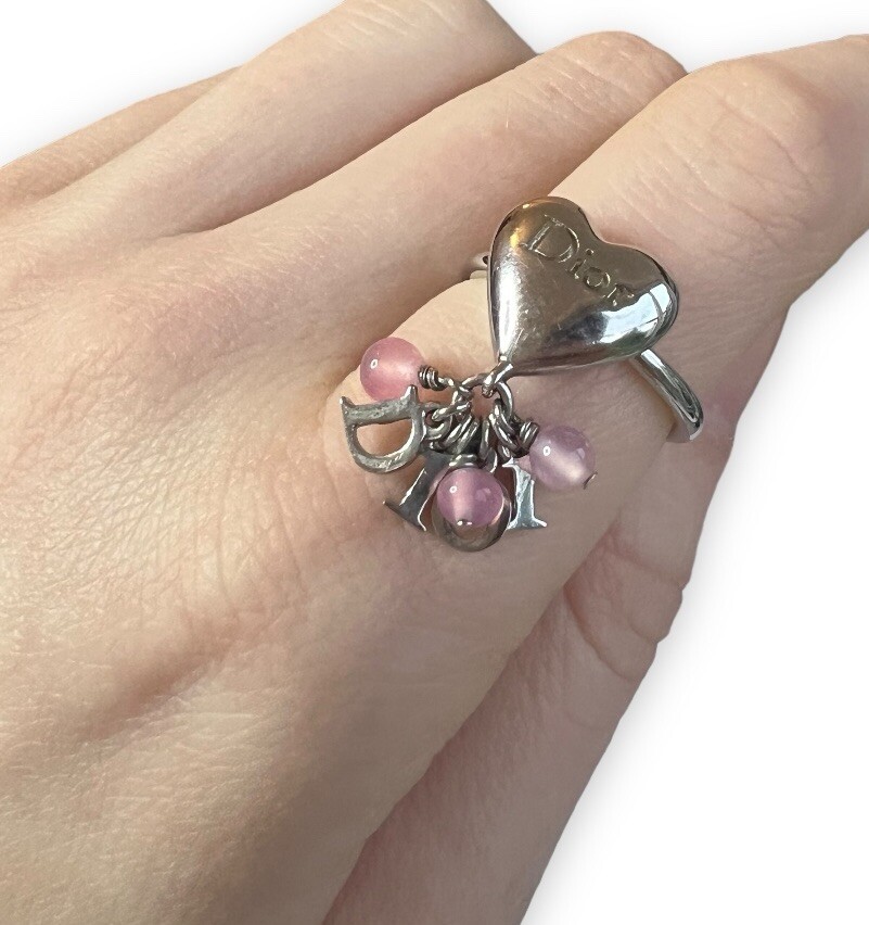 Vintage Dior Ring Heart Logo Spellout Dangly Charm Beaded