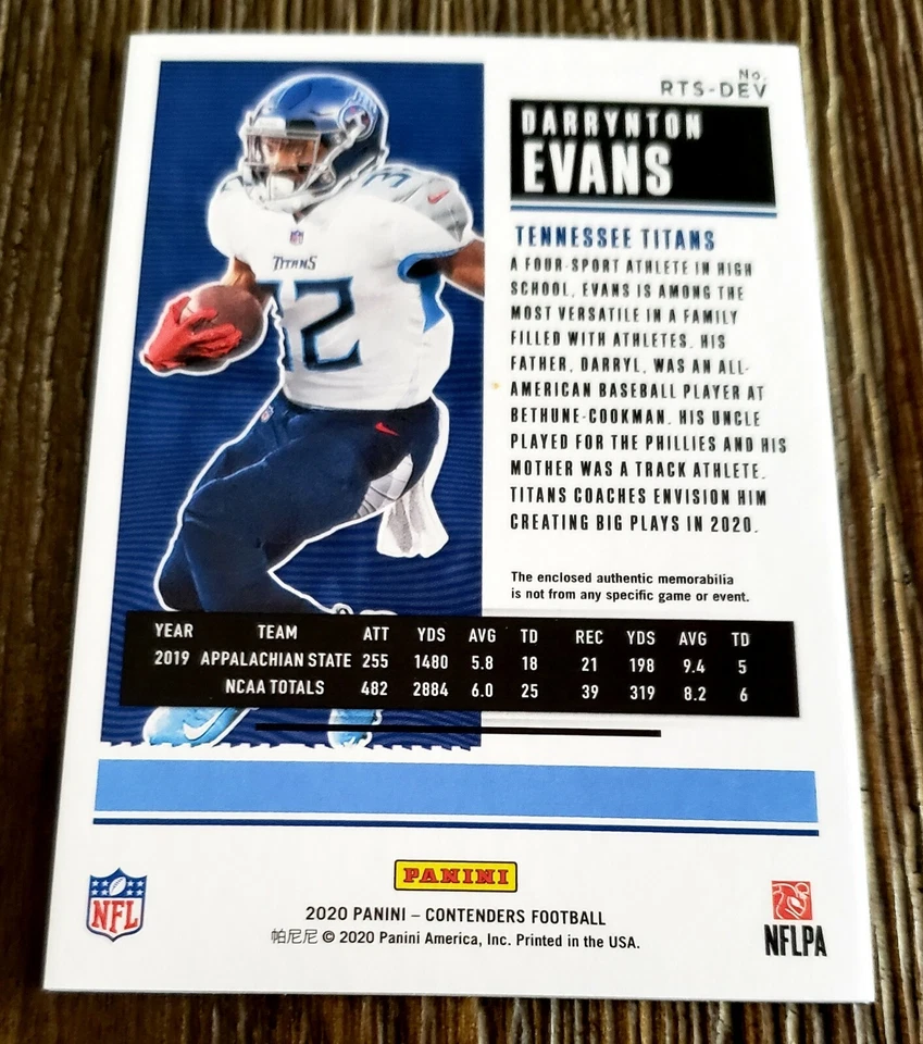 Darrynton Evans 2020 Panini Contenders Rookie Ticket Green Relic #RTS-DEV TITANS - Image 2 of 2