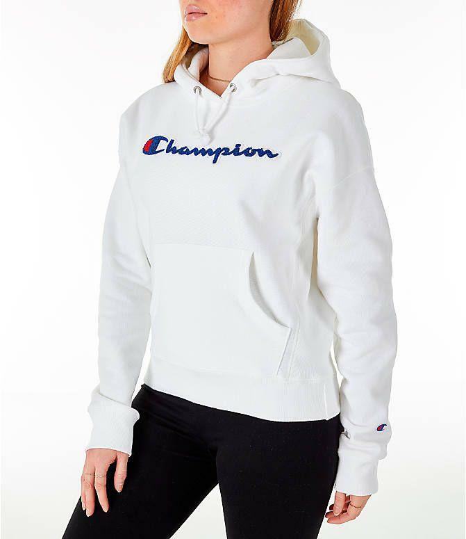 white champion logo hoodie