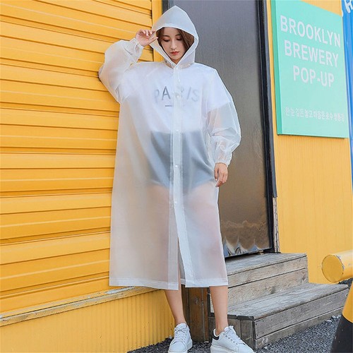 Waterproof EVA Transparent Poncho Hooded Raincoat With Drawstrings Long-Sleeved - Picture 10 of 11