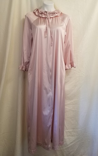 Vintage 80s Vassarette Underneath It All Lilac Nylon Shimmer Satin Zip Up Robe M - Picture 2 of 9