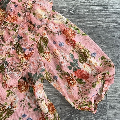 Blusa trasparente ZARA taglia piccola con volant rosa peplo floreale boho cottagecore civetta - Foto 5 di 11