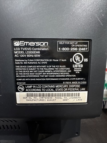 Emerson 20" LD200EM8 πΊ LCD TV/DVD Combo Built-In Player β Tested Working - Picture 7 of 12