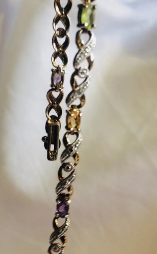 SAS 925 Sterling Silver, Diamond & Multi Gemstone Infinity Tennis Bracelet 7" - 第 3/11 張圖片