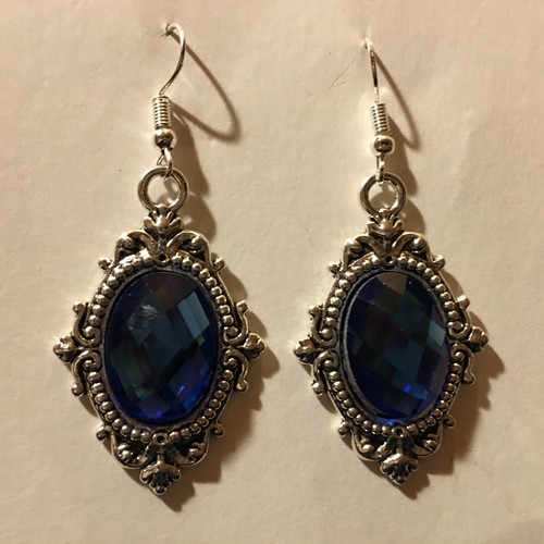 VICTORIAN STYLE BLUE FACETED GLASS crystal SILVER PLATED PENDANT NECKLACE FRAME - Picture 8 of 8