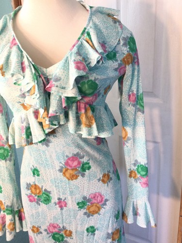 Brandye California Maxikleid Größe S Small 2 Stück blau Blumenmuster Vintage Kleid - Bild 10 von 15