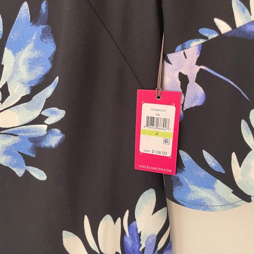 Vince Camuto black fitted dress with blue flowers, bell sleeves size 4 NWT - Picture 4 of 6