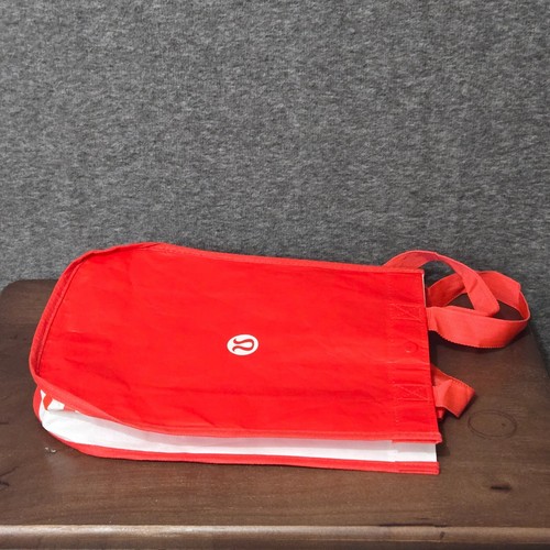 Lululemon Small Reusable Shopping Tote Bag Snap Button Red and White 9" x 12" - Picture 8 of 8