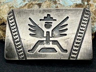 Important Early Hopi LEWIS LOMAY Handmade Sterling Knifewing Design Belt Buckle