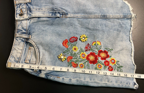 Zara Basic Z1975 Denim Embroidered Floral Skirt Asymmetrical Frayed Hem Women XS - Picture 10 of 12
