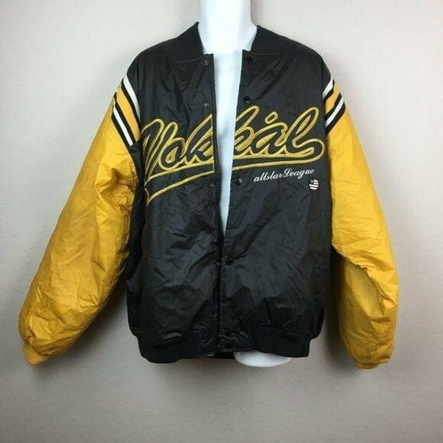 Vintage Vokal Men's Coat Jacket Allstar League Embroidered Logo Black Yellow XL - Picture 2 of 8