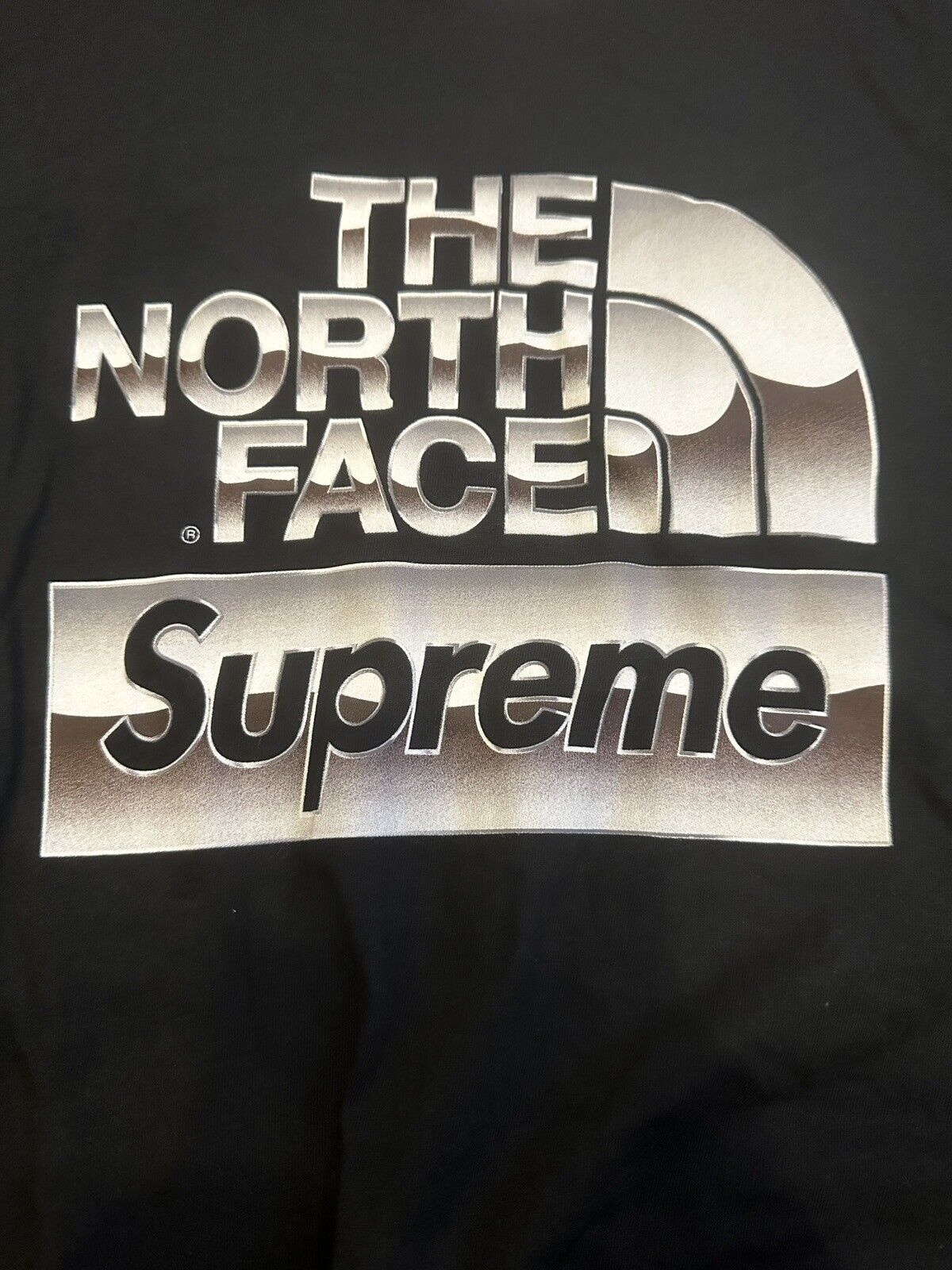 Supreme x The North Face Metallic Box Logo Chrome T-Shirt Black SS18 Size XL New