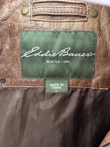 Chaqueta de bombardero Eddie Bauer para hombre talla grande marrón cuero de cordero genuino cremallera de colección - Imagen 7 de 15