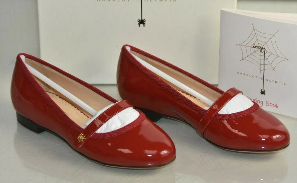 $325 NUEVO Charlotte Olympia INCY MARY JANE Niñas Pisos Rojo Charol 30 Foto 3 de 4