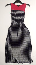 Espresso Red White Navy Striped Dress Pockets Size Women's S