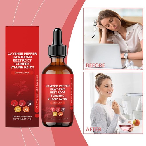 Cayenne Pepper Hawthorn Beet Root Turmeric Vitamin K2+D3 Liquid DropsUU - Picture 3 of 21