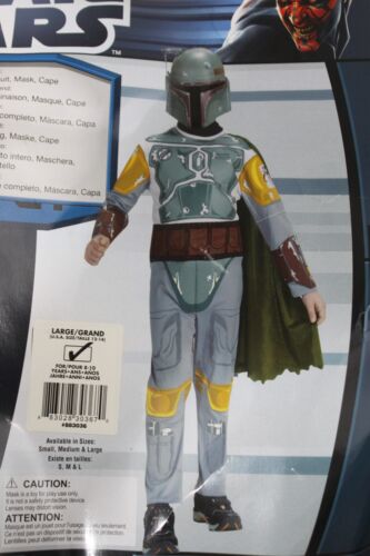 BOBA FETT Large 12-14 Boys Child Costume Star Clone Wars Rubie's 883036 NEW - Picture 2 of 3