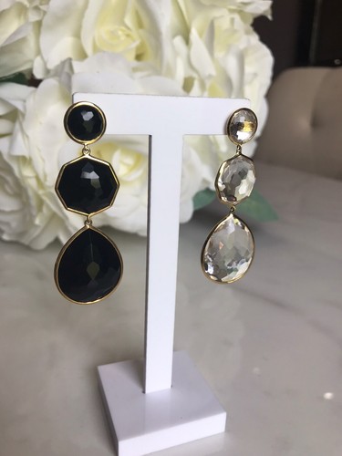 Orecchini a goccia $3200 Ippolita Rock Candy quarzo trasparente e onice oro 18 carati non corrispondenti - Foto 2 di 12