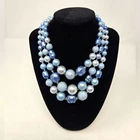 VINTAGE JAPAN THREE STRAND BEADED NECKLACE SHADES OF BLUE WOMEN COSTUME JEWELRY