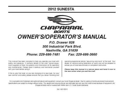 2011-2025 Chaparral Boats OWNER'S MANUALS + Parts Lists Instructions - Picture 69 of 191