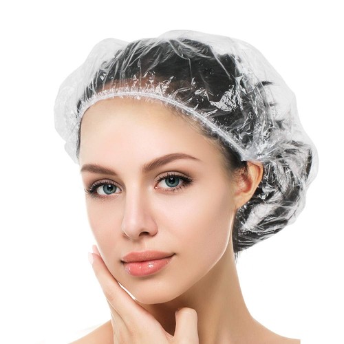 200× Disposable Shower Bath Caps Plastic Clear Hair Cap Large Thick Waterproof - Picture 5 of 22