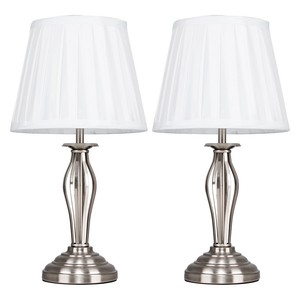 Pair Of Chrome Touch Dimmer Bedside Table Lamps White Lampshades Led Image Is Loading Pair Of Chrome Touch Dimmer Bedside Table Lamps