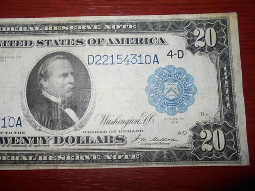 $20 FRN CLEVELAND 1914 SERIES LARGE NOTE WHITE / MELLON - Picture 3 of 6