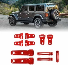 Full Exterior Door Handle Hinge Cover Trim Kit for 18+ Jeep Wrangler JL 2-Dr Red