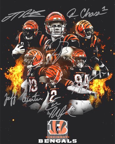 Cincinnati Bengals Team Signed Photo Autograph Poster Joe Burrow Chase Mixon Cincinnati Bengals Team Signed Photo Autograph Poster Joe Burrow Chase Mixon
