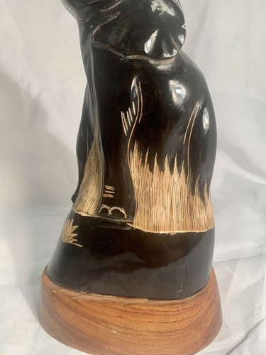 Vintage Elephant Sculpture Hand Carved Horn mounted on wooden base 9.25" - Picture 9 of 11