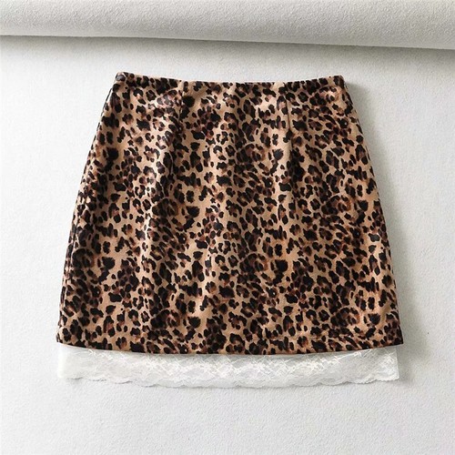 Vintage Leopard Print Lace Trim Mini Skirt Summer High Waist Animal Bottoms - Bild 11 von 13