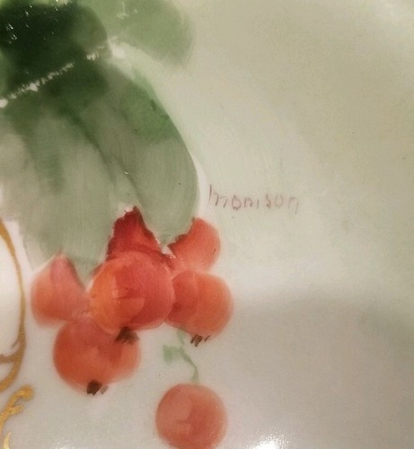 Haviland France Handled Platter W/Red Currants Design and Gold Outline, Signed - Picture 2 of 12