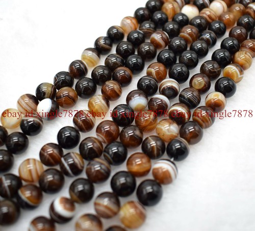 8mm Natural Brown Striped Agate Gemstone Round Loose Beads 15" Strand - Picture 9 of 12