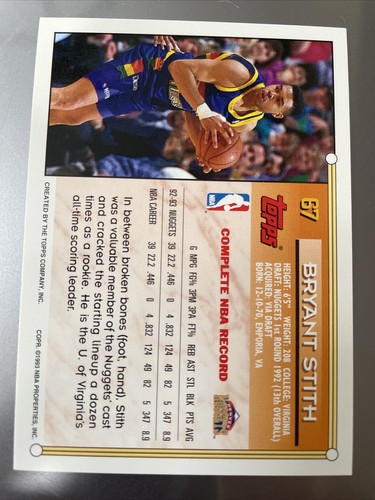 1993-94 Topps Basketball Gold #67 Bryant Stith - Picture 2 of 2