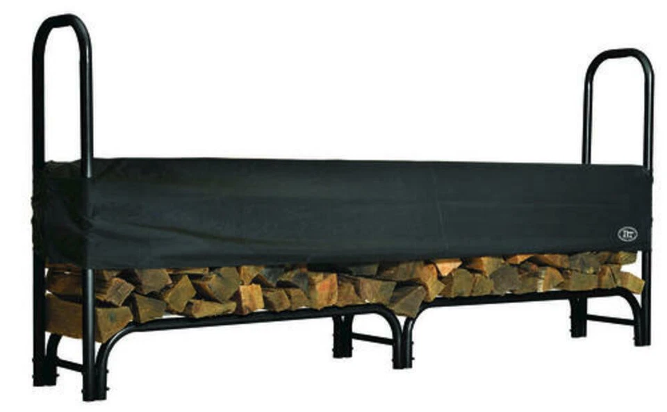 96" Black Polyester Fabric Firewood Log Stack Cover Sliding Adjustable Half - Image 2 of 4
