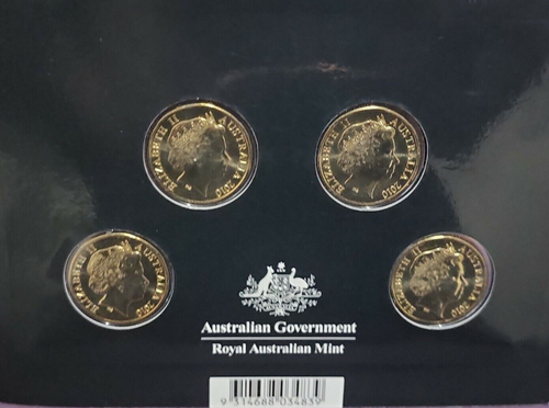 AUSTRALIA 2010 100 anni di monete australiane quattro monete UNC set francobollo privato - Foto 3 di 3