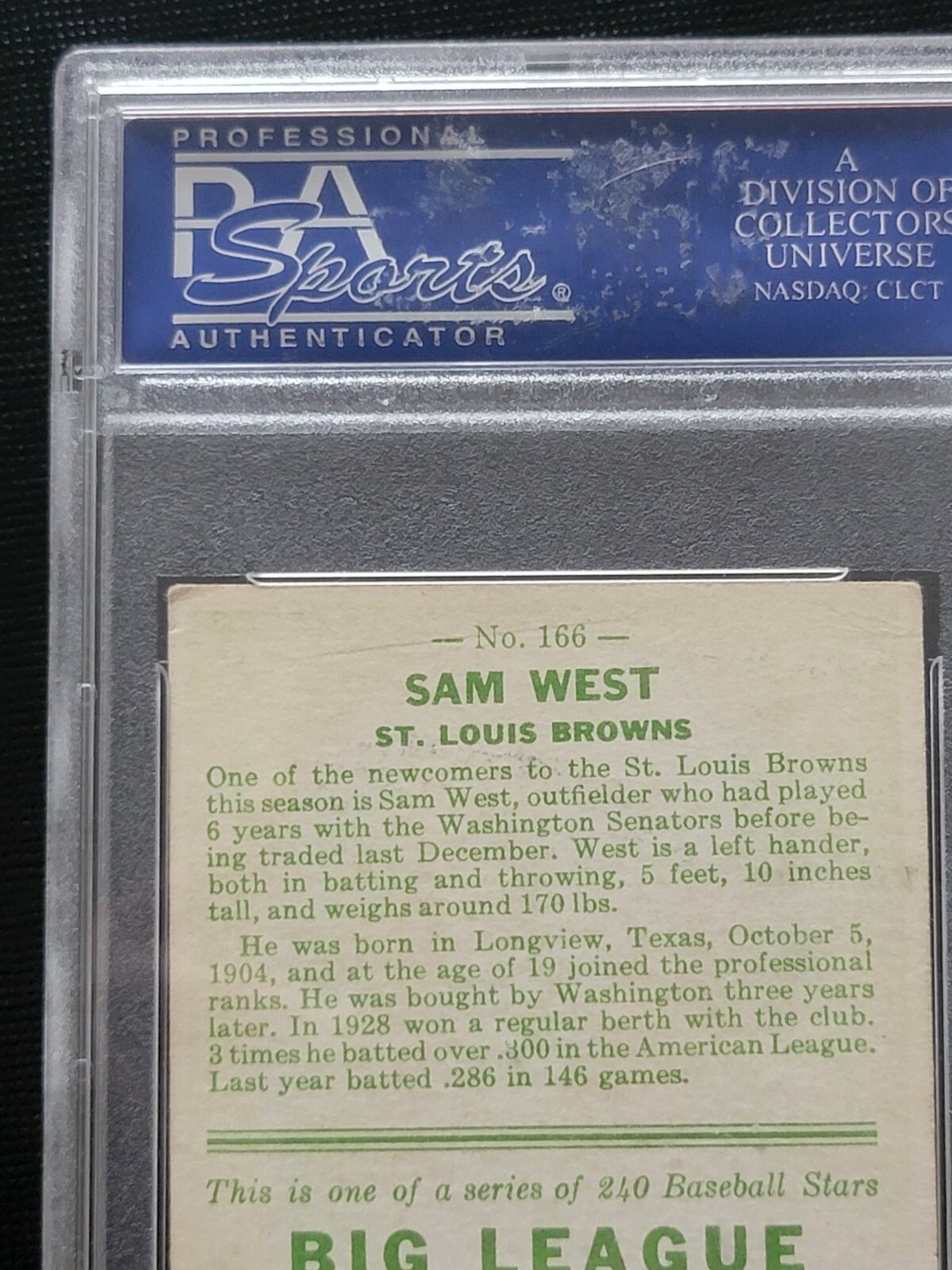 Carte Baseball Sam West 1933 Goudey PSA 4 VG-EX #166 - Photo 7 sur 10
