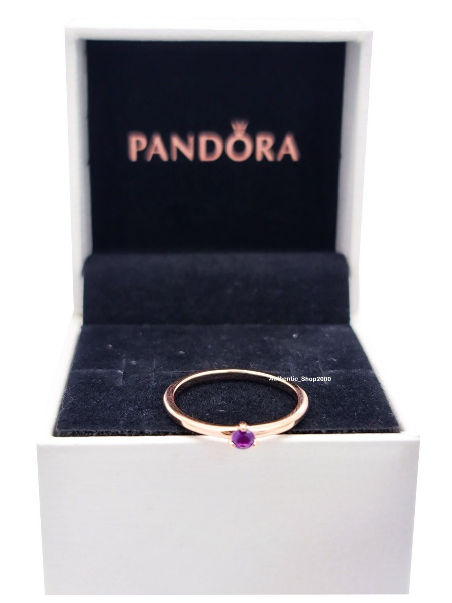 NEW 100% Authentic PANDORA Rose Gold Purple Solitaire Crystal Ring 189259C06