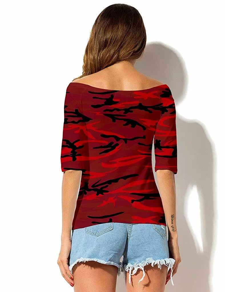 LUSMAY Womens Off Shoulder Top Half Sleeve Cotton Boat Neck Tee Shirt