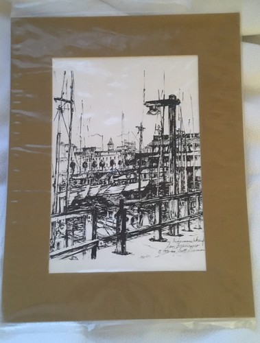 Fisherman's Warf San Francisco 1971 estampado enmarañado por Scott Sherman dibujo en tinta - Imagen 10 de 10