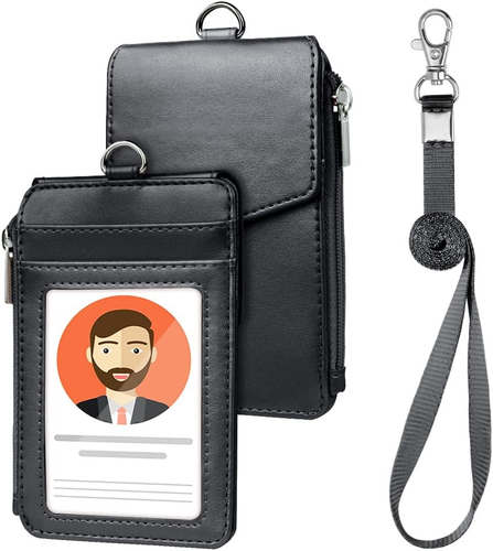 PU Leather Badge Holder ID Card Holder Credit Card Wallet Nylon Lanyard Zipper - Picture 12 of 12