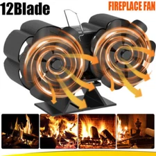 12 Blade Fireplace Stove Eco Heat Powered Fan for Log Burner+Magnetic Thermomete