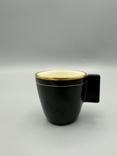 Ivory Lamberton Scammell China Tiny Black Tea Cup Gold Rim Vintage Square Handle - Picture 2 of 5