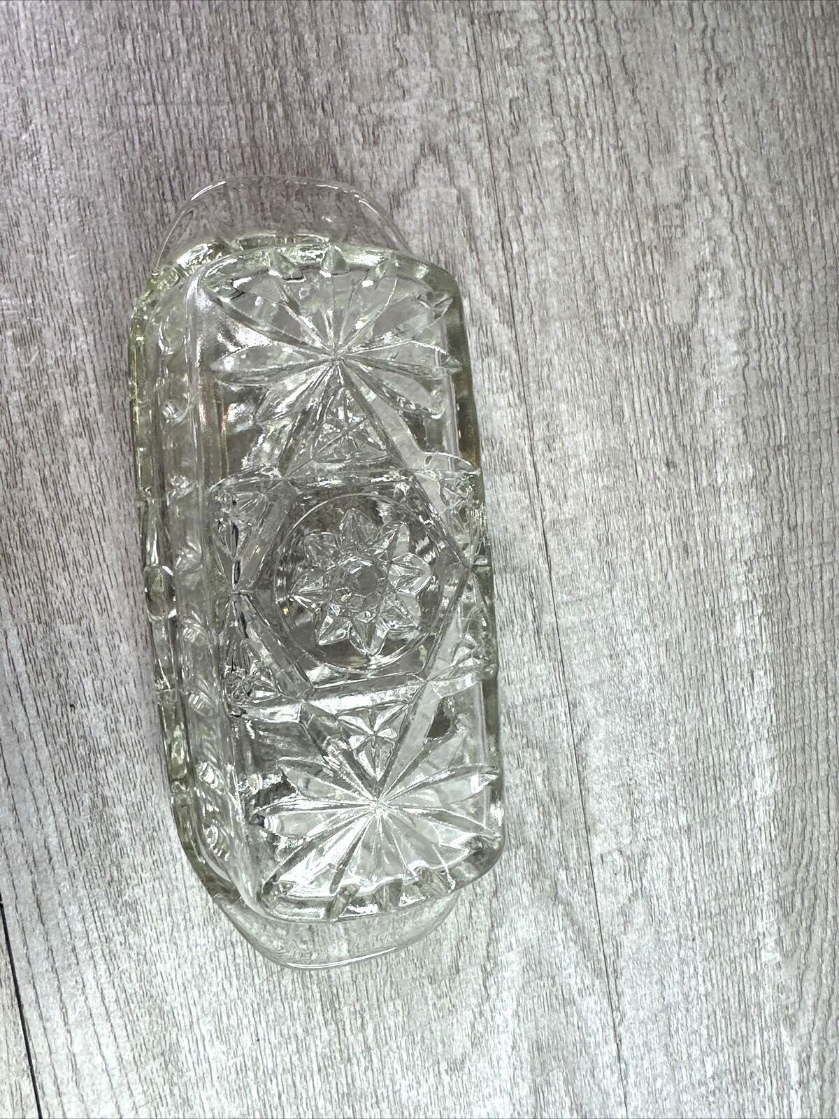 Vintage Unbranded Prescut Clear Glass Butter Dish 7 1/4" Star and Fan